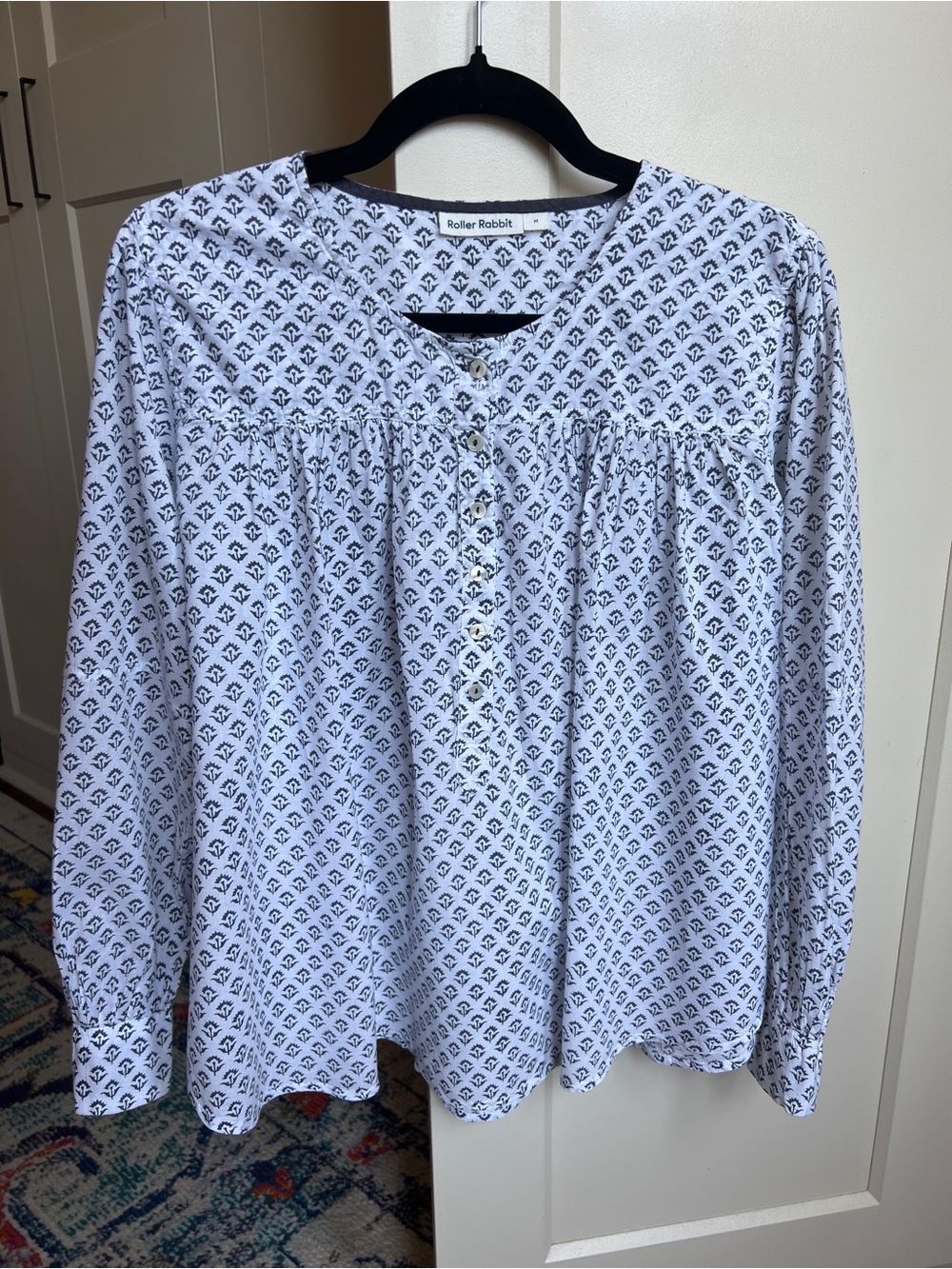 Roller Rabbit Serafina Geometric Floral Block Print Cotton Tunic  blouse medium